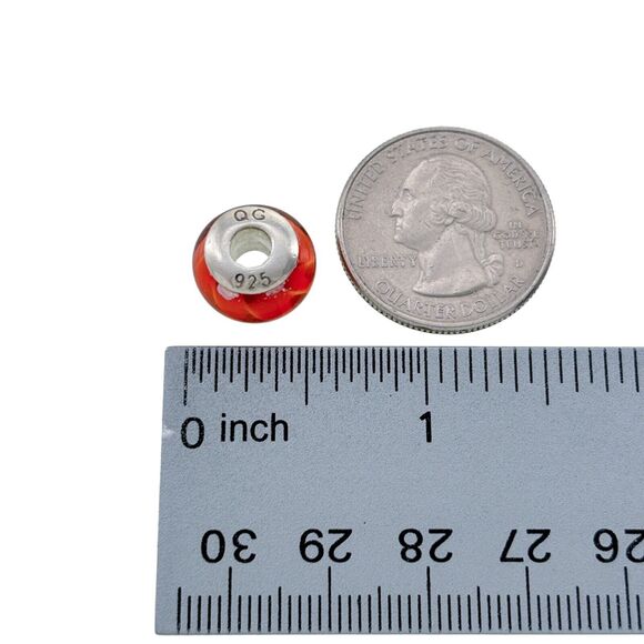 Vintage Sterling Silver 925 Red Glass Charm Bead - Picture 5 of 6